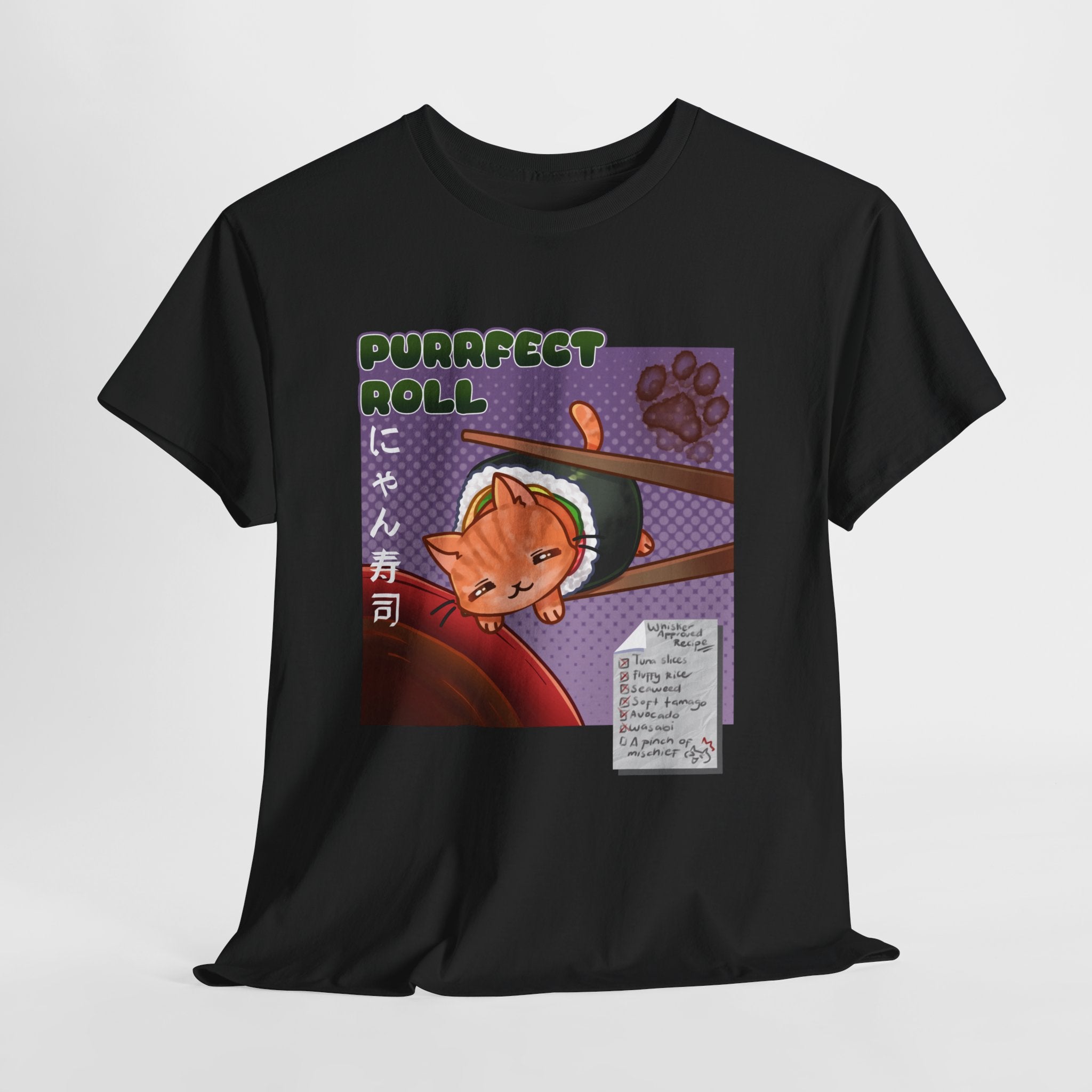 Purrfect Roll T-Shirt — Cute Cat Sushi Graphic Tee