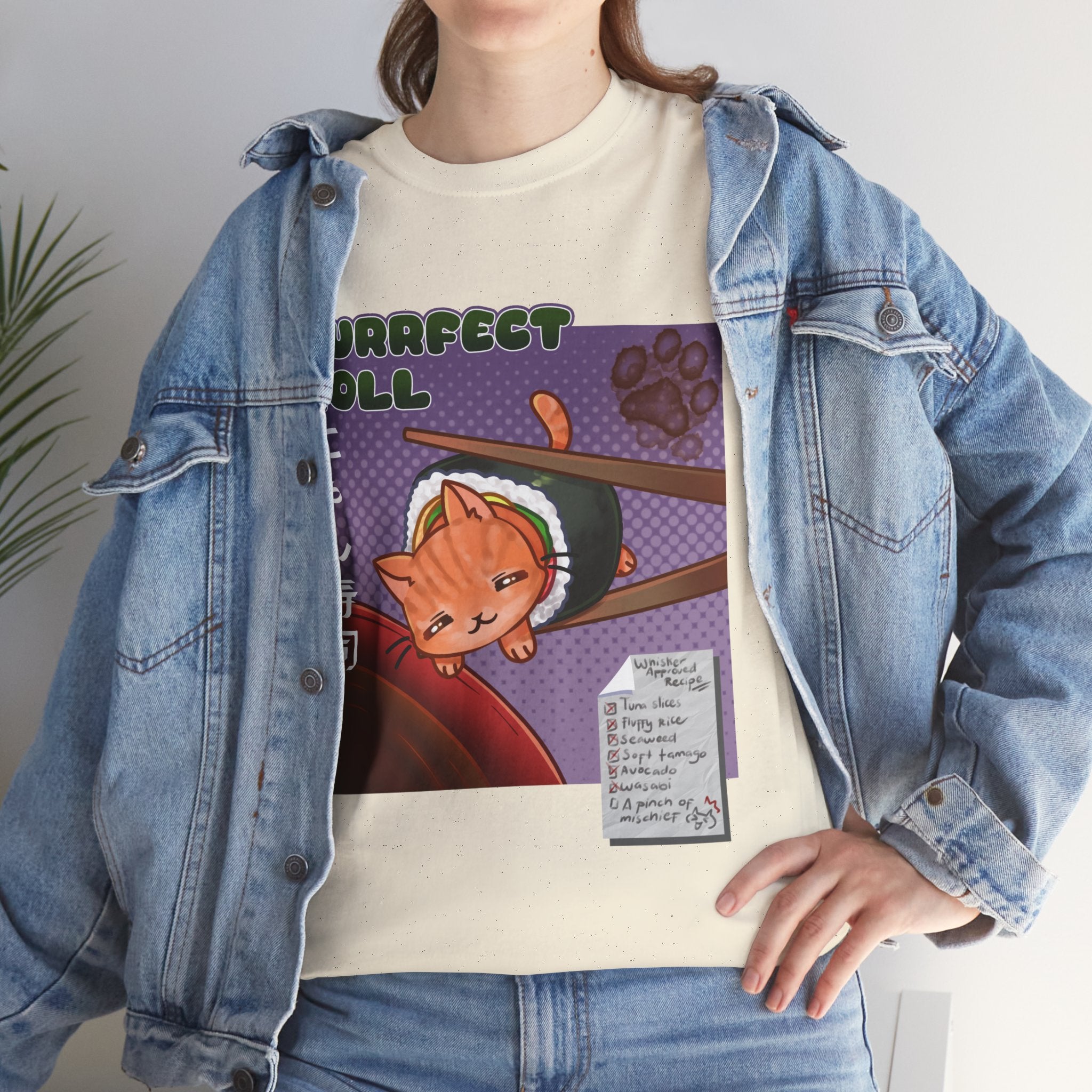 Purrfect Roll T-Shirt — Cute Cat Sushi Graphic Tee