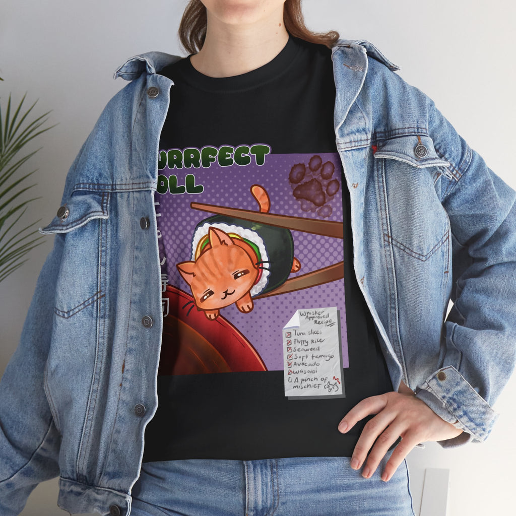 Purrfect Roll T-Shirt — Cute Cat Sushi Graphic Tee