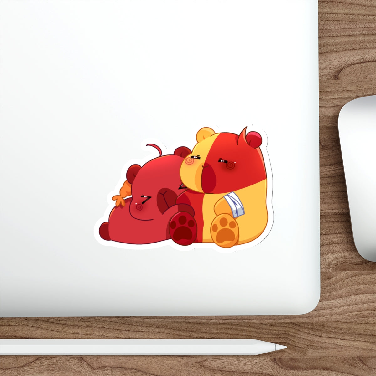 Cute Red & Yellow Capybaras Die-Cut Sticker — Kawaii Capybara Couple Decal