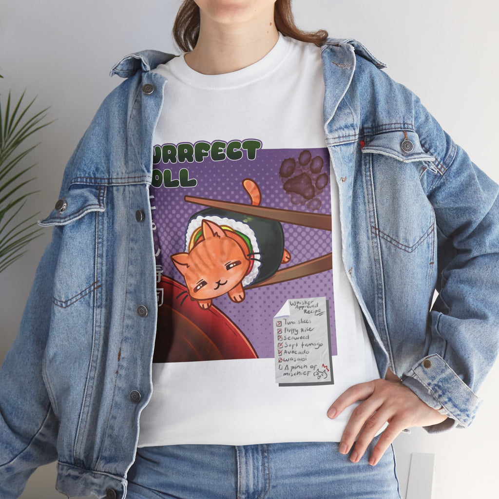 Purrfect Roll T-Shirt — Cute Cat Sushi Graphic Tee