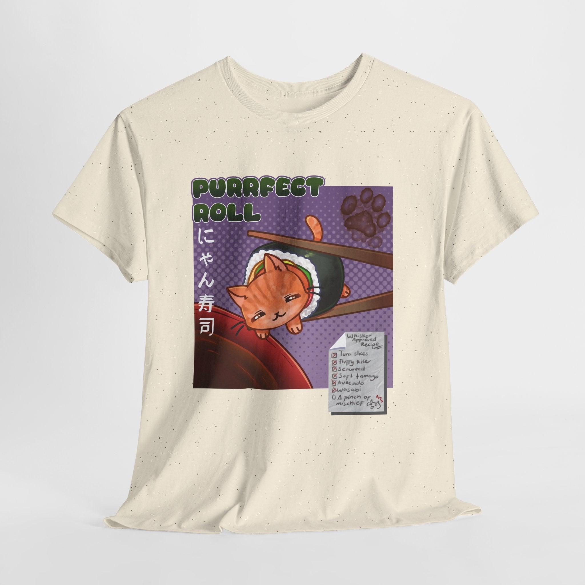 Purrfect Roll T-Shirt — Cute Cat Sushi Graphic Tee