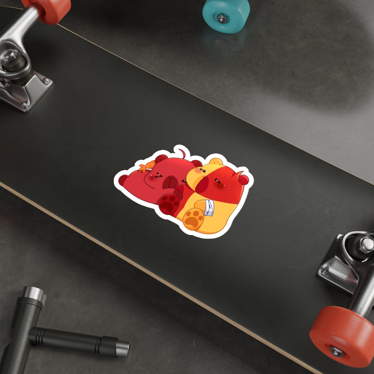 Cute Red & Yellow Capybaras Die-Cut Sticker — Kawaii Capybara Couple Decal