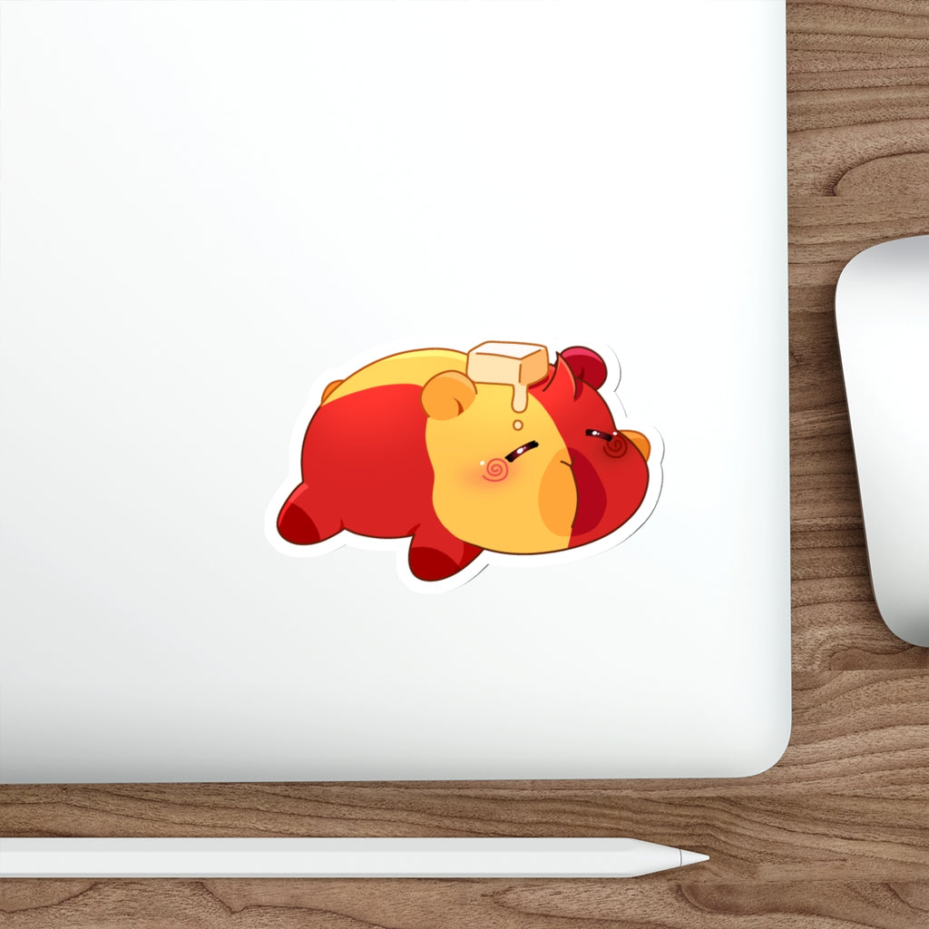 Cute Sleeping Butter Capybara Die-Cut Sticker — Kawaii Butter Capybara Vinyl Decal