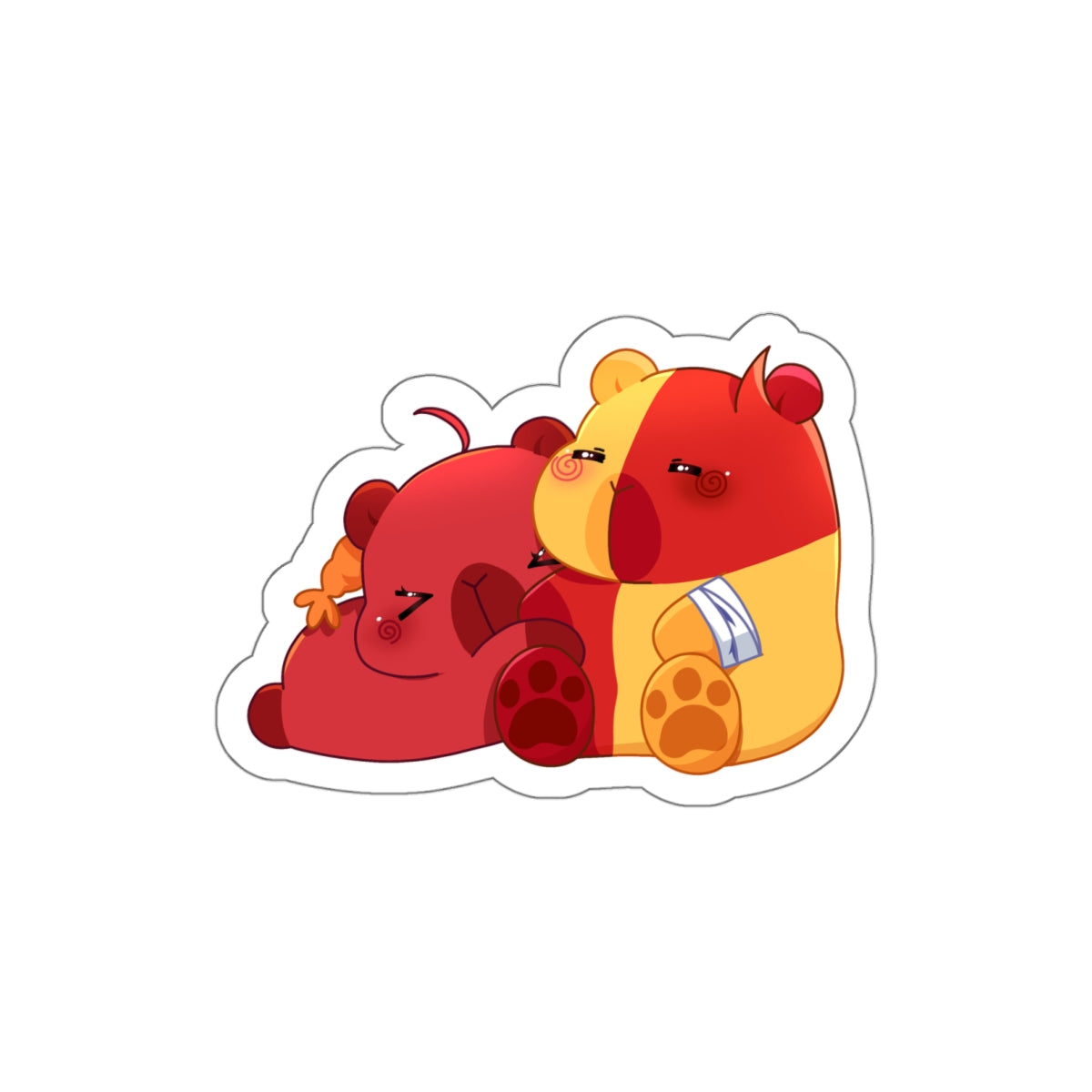 Cute Red & Yellow Capybaras Die-Cut Sticker — Kawaii Capybara Couple Decal