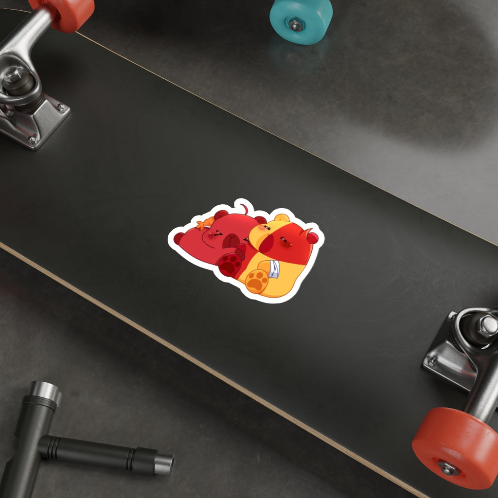 Cute Red & Yellow Capybaras Die-Cut Sticker — Kawaii Capybara Couple Decal