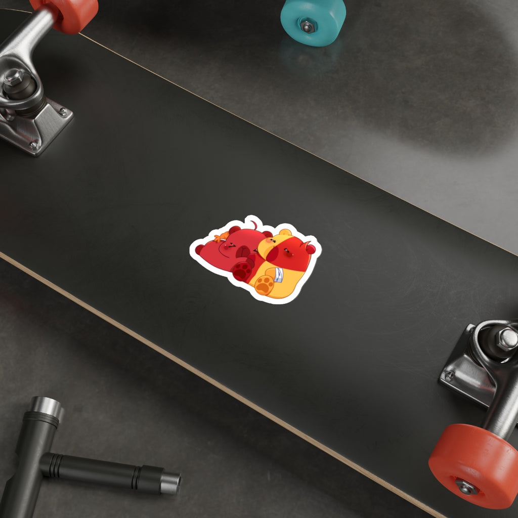 Cute Red & Yellow Capybaras Die-Cut Sticker — Kawaii Capybara Couple Decal