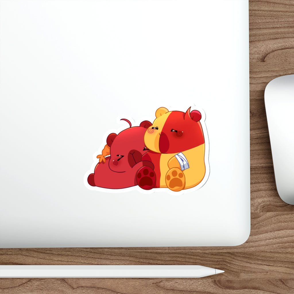 Cute Red & Yellow Capybaras Die-Cut Sticker — Kawaii Capybara Couple Decal